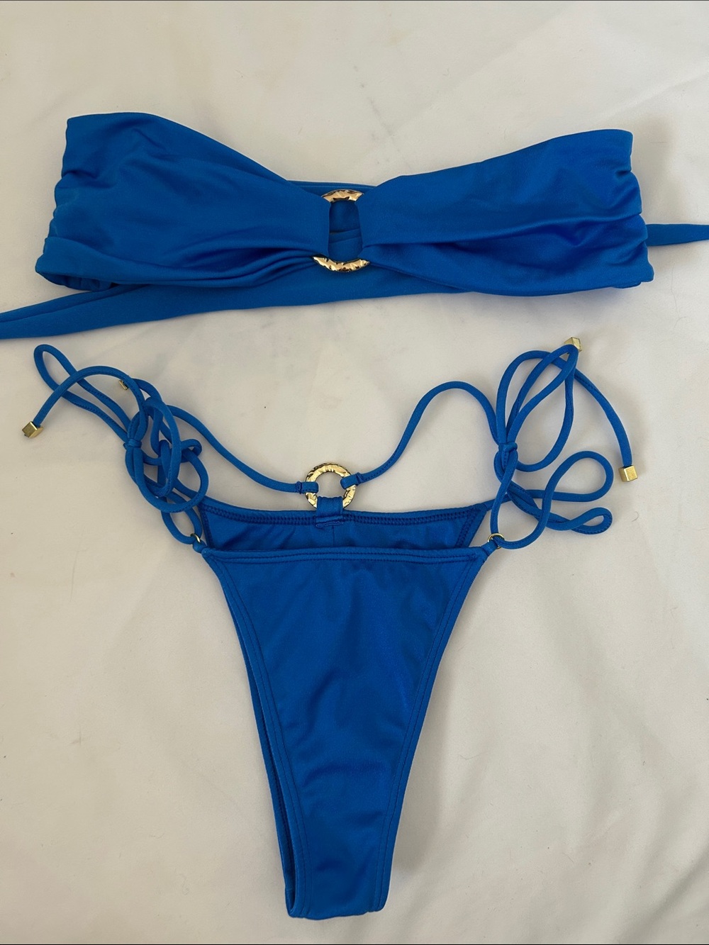Sommer Swim SABRINA – Bandeau Ring-Accent Bikini Set Top & Bottom in Blue - Picture 4 of 6